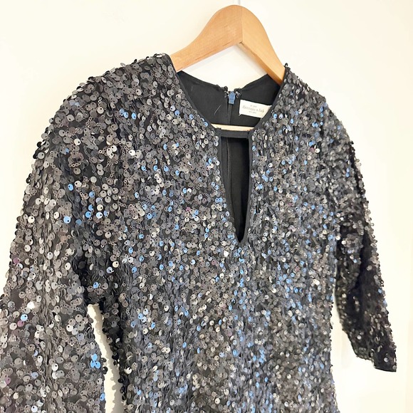 Abercrombie & Fitch Keyhole 3/4 Sleeve Sequin Mini Dress Black Size Medium - Picture 5 of 9